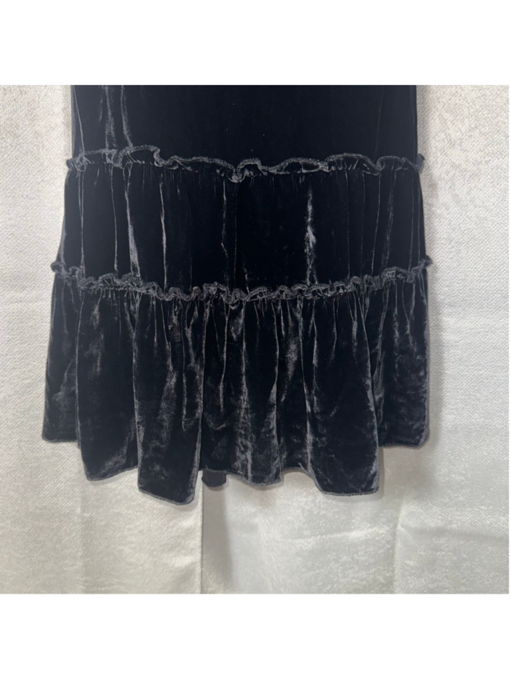 Sisley Black velvet midi baby doll dress M ruffles tiered flowy 90s Y2k Witchy - Picture 4 of 9